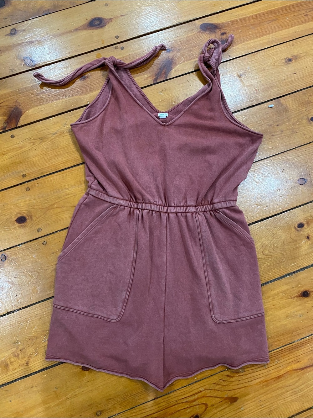 aerie Tie-Shoulder One-Piece Romper in Mauve size large